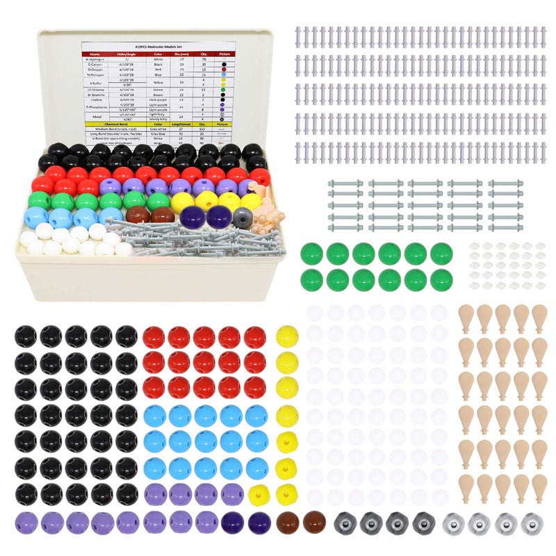 RELIANCER Molecular Model Kit,419PCS Organic Molecular Chemistry Set w/Atoms & Bonds,Molecular Structures Building Kit for Chemistry Learning,STEM Science Kits for Teachers,Students,Young Scientists - Image 1